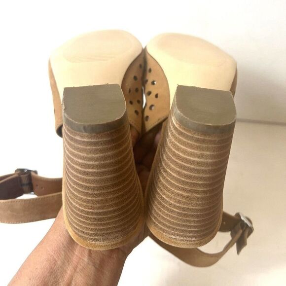 Marc Fisher Womens 9M Tan Leather Open Toe Sling Back High Heel Wrap Sandals New - Picture 8 of 10